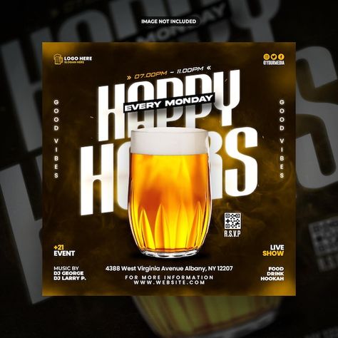 Bar Social Media, Happy Hour Poster, Beer Flyer, Bar Flyer, Beer Promotion, Beer Club, Beer Advertising, Creative Advertising Design, Club Poster