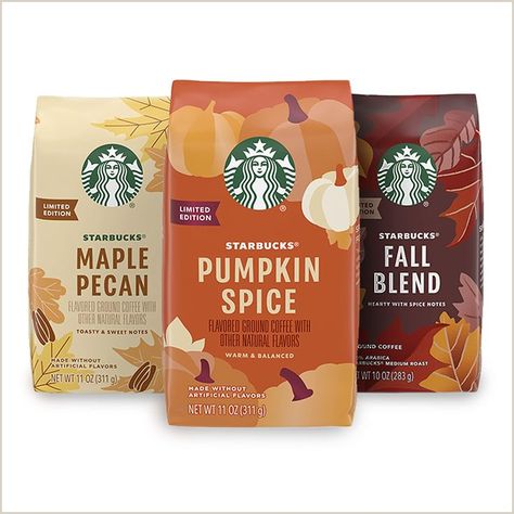 Explore all of fall with a harvest of seasonal favorites from Starbucks. This exclusive 3-pack features Pumpkin Spice and Maple Pecan Flavored Coffee, as well as our medium roast Fall Blend. With Starbucks seasonal offerings like these, you'll be able to craft indulgent and comforting recipes that fill your cup, delight your taste buds and awe your friends. Discover a coffee experience ripe with fall tasteslike the Pumpkin Spice Flavored Coffee with notes of pumpkin, cinnamon and nutmeg; ... Starbucks Ground Coffee, Starbucks Flavors, Fill Your Cup, Starbucks Pumpkin Spice, Maple Pumpkin, Coffee Pack, Coffee Bags, Flavored Coffee, Coffee Varieties