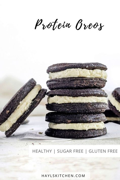 Sugar Free Oreos, Protein Oreo, Protein Powder Cookies, Homemade Oreo Cookies, Baking With Protein Powder, Homemade Oreos, Oreo Cookie Recipes, Sugar Free Cookies, Protein Powder Recipes