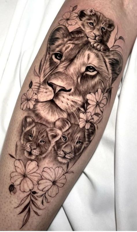 Momma Lion And Cub Tattoo, Lion And Cubs Tattoo For Women, Lioness With Cubs Tattoo, Lion With Cubs Tattoo, Lioness Tattoo For Women, Lioness And Cub Tattoo, Lioness Tattoo Design, Female Lion Tattoo, Harmony Tattoo