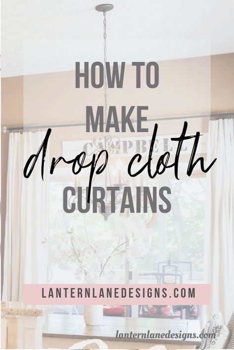 How to make drop cloth curtains using canvas drop cloths from your local hardware store. I also listed a few other DIY projects you can try with just drop cloths Dropcloth Curtains, Curtains Diy, Diy Porch Decor, Diy Curtain Rods, Cloth Curtains, Farmhouse Style Lighting, Canvas Drop Cloths, Fabric Curtains, Drop Cloth Curtains