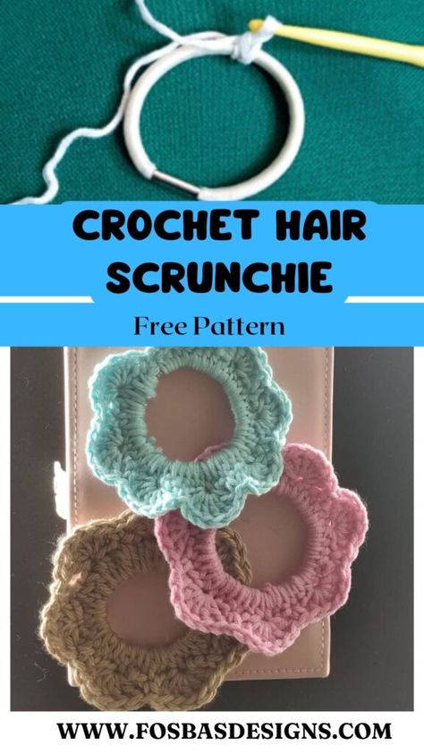 How to crochet hair scrunchie - Fosbas Designs Easy Crochet Scrunchies, Diy Crochet Hair Accessories, Scrunchie Pattern, Big Crochet, Crochet Scrunchies, Hair Fixing, Crochet Hair Accessories, Learn How To Crochet, Crochet World