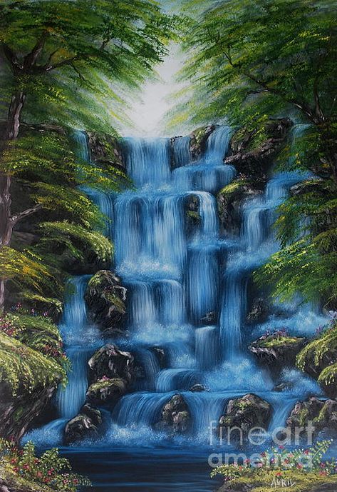 blue waterfall Waterfall Paintings, Waterfall Art, Canvas Painting Tutorials, Creative Painting, Water Painting, Art Painting Acrylic, Painting Art Projects, Pictures To Paint, Diy Canvas Art