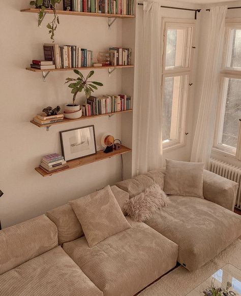 Floor To Ceiling Windows Living Room Apartment, Cream Couch Living Room Ideas Cozy, Scandi Style Home, Tiny Apartment Aesthetic, Apartment Ideas Cozy, Ideas Living Room, Home Decor Living Room, Living Room Design, Apartment Inspiration