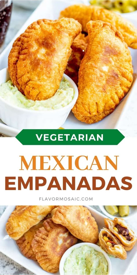 Vegetarian Empanadas are loaded with a colorful array of vegetables, including sweet corn, red and green bell peppers, protein-packed beans, and aromatic spices, all wrapped in an irresistible flaky, golden-brown crust! Empenada Recipe Vegetarian, Veggie Empanadas Filling, Corn Tortilla Empanadas, Whole Wheat Empanadas, Black Bean And Corn Empanadas, Vegetable Empanadas Recipe, Veggie Empanadas Recipe, Vegetarian Empanada Filling, Empanadas Recipe Vegetarian