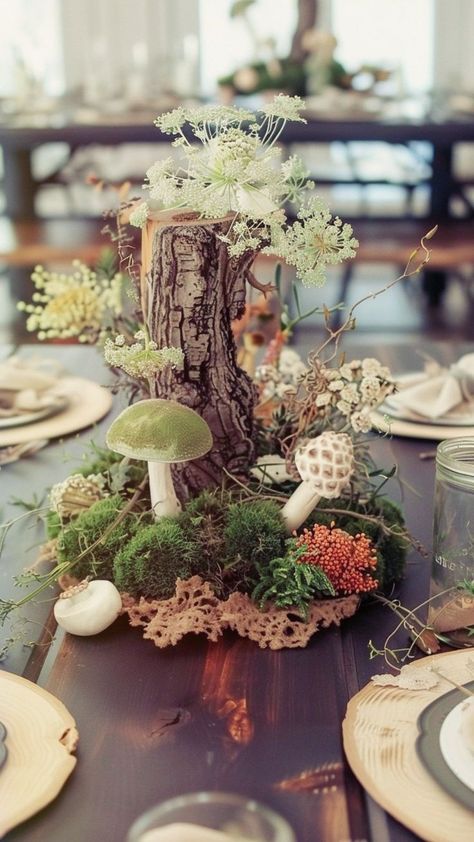 Add a touch of rustic elegance to your baby shower with our woodland theme decor ideas! Discover creative ways to incorporate natural elements and forest motifs, setting the stage for a magical celebration. Woodlands Table Decor, Wedding Decor Natural Elegant, Woodland Party Centerpiece, Woodland Table Scape, Forest Animal Decor, Woodland Table Setting Ideas, Woodland Theme Decorations, Woodland Forest Baby Shower Theme, Autumn Woodland Baby Shower Ideas