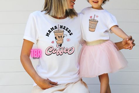 I Love Mama, Mommy And Me Shirts, Mama Needs Coffee, Mommy And Me Shirt, Mom And Daughter, Coffee Shirt, Need Coffee, Coffee Shirts, Mama Shirt