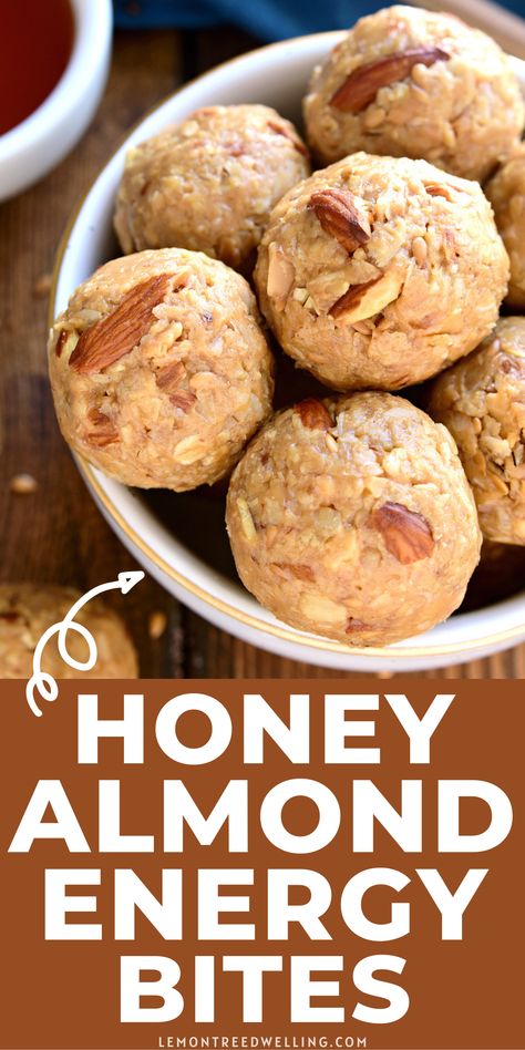 Almond Energy Bites, Oatmeal Balls, Breakfast Oats, Energy Bites Recipes, Healthy Protein Snacks, Energy Ball Recipe, Kids Lunches, Healthy Snacking, Honey Almonds