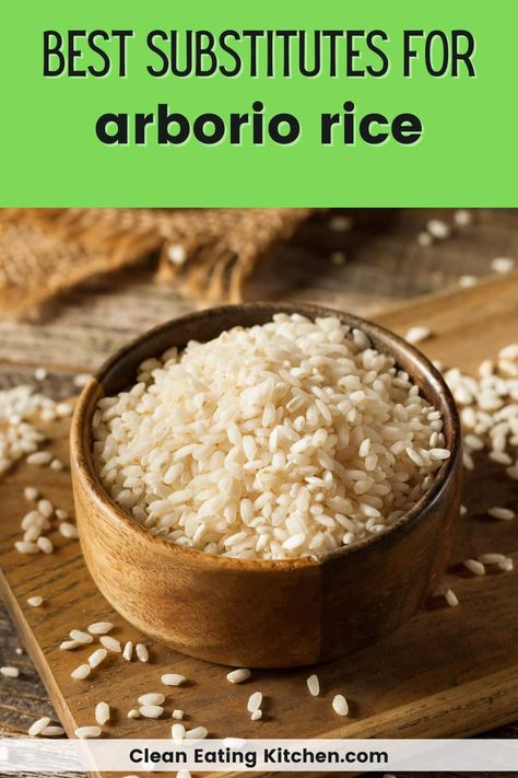 Arborio rice is a type of starchy white rice most often used in risotto. This specialty item is a key ingredient in several Italian dishes. Learn what are the best substitutes for Arborio rice if you don’t have it in your kitchen. Short Grain Brown Rice, Rice Substitute, Real Food Diet, Whole Grain Rice, Cracked Wheat, Arborio Rice, Vietnamese Cuisine, How To Cook Rice, Mediterranean Cuisine