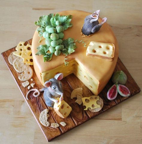 Rat Cakes, Mouse Cake Design, Clay Mice, Barnyard Cake, Rat House, Fancy Cheese, Cheese Design, Wine Cake, 80 Birthday Cake