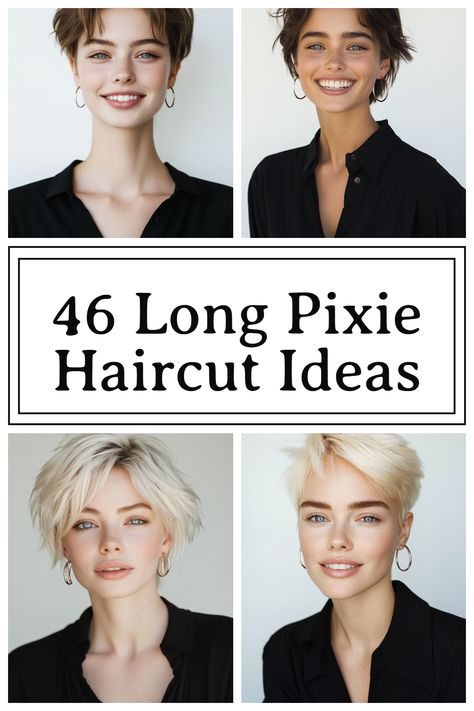 MAKE A STATEMENT! ✨ These long pixie haircuts feature bold shapes, soft textures, and edgy details. Perfect for anyone looking for a short hairstyle that’s modern, flattering, and full of personality. Effortless beauty for every occasion! ​ ​ Long Pixie Haircut For Oval Faces, Long Pixie Wavy Hair, Pixie-cut Lang, Long Pixie Bob, Long Pixie Cut, Subtle Layers, Longer Pixie Haircut, Long Pixie Hairstyles, Asymmetrical Pixie