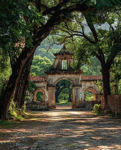 Spanish Style Architecture, Mexican Paintings, Mexican Hacienda, Hacienda Style Homes, Backyard Dreams, Cozy Backyard, Door Gate Design, Architecture Design Drawing, Casas Coloniales