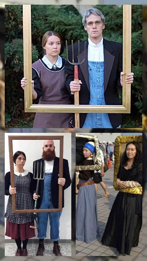 Famous art Halloween costume idea 2022 Famous Paintings Halloween Costumes, Famous Art Costume, Famous Painting Costume, Art Costume Ideas, Art Halloween Costume, Scarecrow Contest, Artist Costume, Pair Costumes, Painting Costume