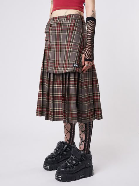 Punk Maxi Skirt, Tartan Skirt Outfit, Tartan Outfit, Tartan Midi Skirt, Grunge Dark Academia, Wool Plaid Skirt, Plaid Midi Skirt, Tartan Skirt, 90s 00s