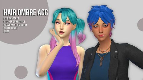 Hair ombre accessory | Patreon Sims 4 Hair Ombre, Hair Ombre, Ts4 Cc, Sims Mods, Sims 4 Mods, Sims Cc, Ombre Hair, Face Painting, The Sims