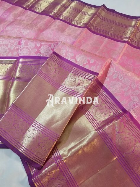 For Orders: WhatsApp at (+91)9142342345(+1)8586035605 Designer: @aravindadesignstudio  P.S. Slight color variation is possible due to lighting during photography  https://www.instagram.com/aravindadesignstudio/ Pink Blouse Designs, Saree Kanchipuram, New Saree Designs, Silk Saree Kanchipuram, Saree Blouse Designs Latest, Blue Saree, Blouse Designs Latest, Purple Blouse, Pattu Sarees