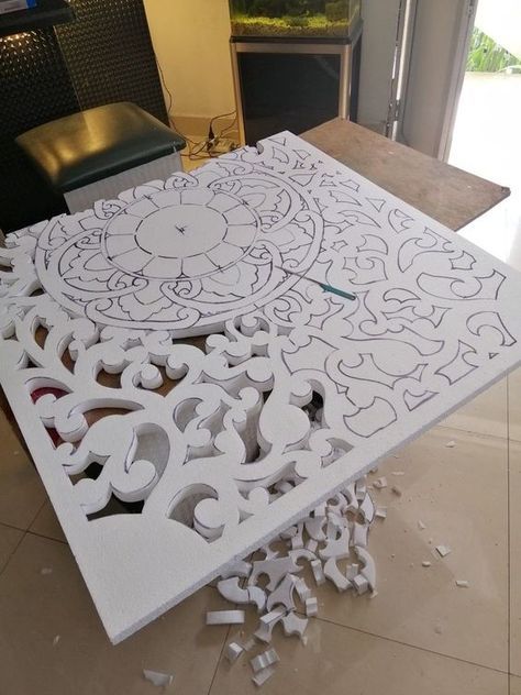 Thermacol Art And Craft, Thermocol Craft, Diy Headboard Ideas, Styrofoam Art, Styrofoam Crafts, Diy Luminaire, Foam Carving, Headboard Ideas, Ganpati Decoration Design