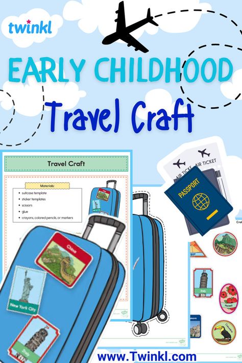 Early Childhood Travel Craft Suitcase With Stickers, Travel Crafts, Craft Kids, Travel Stickers, Early Childhood, Teaching Resources, Crafts For Kids, Preschool, For Kids