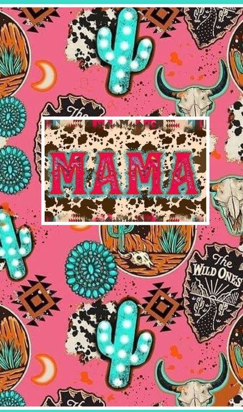 Western vibes, turquoise, pink, skulls, cowprint, cactus, desert, aztec, arrow head, wild ones, Western Mama Wallpaper, Mama Phone Wallpaper, Mama Background Wallpapers, Pink And Turquoise Aesthetic, Mama Wallpaper Iphone, Pink Western Wallpaper, Mama Background, Cheetah Aesthetic, Cardstock Ideas