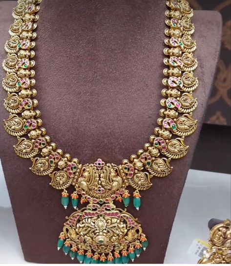 Bridal Mango Haram, Mango Mala Designs, Nakshi Jewellery, Mala Designs, Mango Haram, Mango Mala, Half Saree Lehenga, Saree Lehenga, Aesthetic Letters