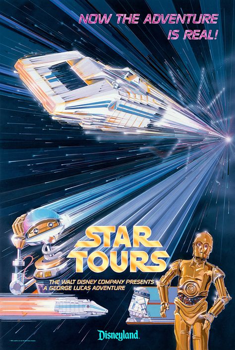 Star Tours Disneyland, Vintage Disney Posters, Disneyland Attractions, Disney Attractions, Disney Rooms, Retro Disney, Star Tours, Disney Rides, Disney Posters