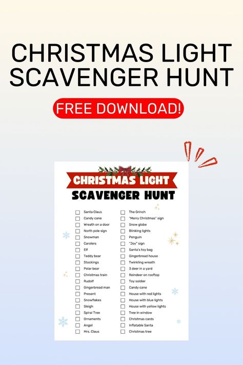 Twinkle, twinkle, little… where? 🎄 

Turn your evening stroll into a festive treasure hunt with our Christmas Light Scavenger Hunt Free Printable! It’s a fun, screen-free way to keep the kiddos entertained (and sneak in some steps). Share with a fellow parent who could use some holiday magic! #HolidayFun #ParentingHack #ChristmasActivities Christmas Lights Scavenger Hunt Families, Christmas Light Scavenger Hunt Free, Christmas Light Scavenger Hunt Printable, Christmas Lights Scavenger Hunt, Blow Up Santa, Christmas Light Scavenger Hunt, Blue Christmas Lights, Scavenger Hunt List, North Pole Sign