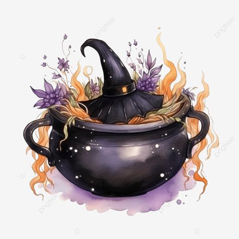 Witch Cauldron Art, Tattoo Spells, Kitchy Halloween, Cauldron Drawing, Cauldron Tattoo, Cauldron Illustration, Witch Drawings, October Planner, Art Markers Drawing