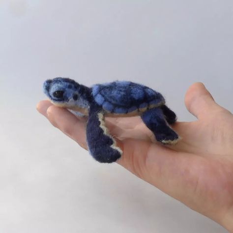 Blue baby turtle Sea Turtle Needle Felting, Needle Felting Sea Creatures, Needle Felted Sea Animals, Needle Felt Turtle, Needle Felt Sea Creatures, Needle Felting Turtle, Needle Felting Fish, Needle Felted Shark, Needle Felted Characters