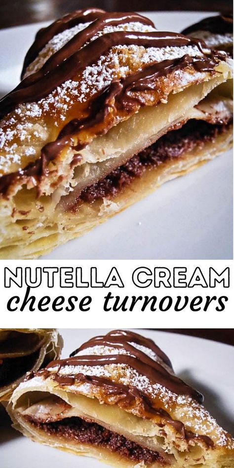 Nutella Cream Cheese Turnovers Recipe Cream Cheese Turnovers, Cheese Turnovers, Nutella Cream Cheese, Cream Cheese Puffs, Nutella Puff Pastry, Nutella Cream, Cream Cheese Puff Pastry, Nutella Recipes Easy, Mini Pie Recipes