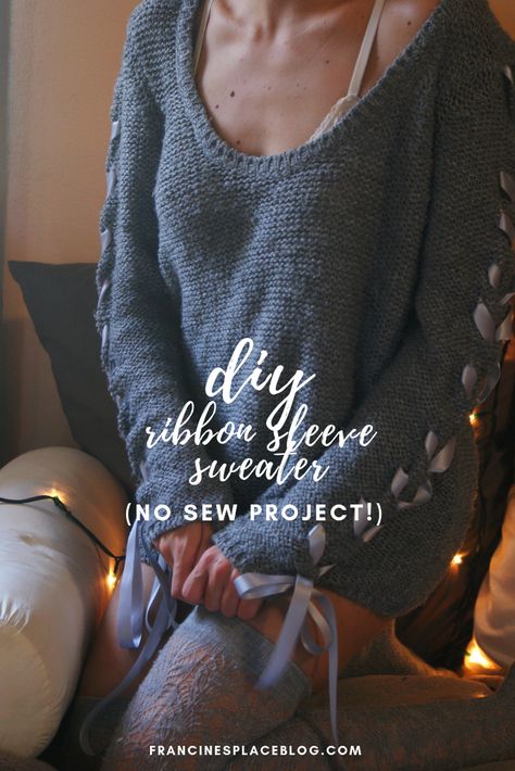 Sweater Sleeves Upcycle, Ribbon Sweater Diy, Sweater Refashion Diy, Diy Cropped Sweatshirt, Winter Cozy Outfits, Diy Sweater Refashion, Old Sweater Diy, Sweater Upcycle, Coquette Clothes