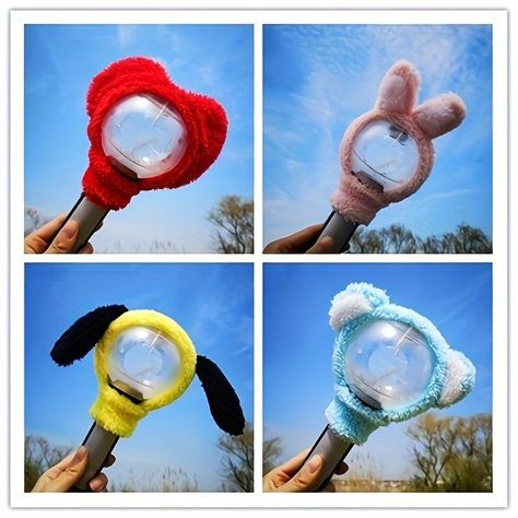 1pc Cute Plush Kpop Lightstick Protective Cover, Soft Sleeve With Animal Ears - Ideal For Concert Support, Fan Events, And Gifts Lightstick Decoration, Bt21 Plush, Personalized Stuffed Animals, Light Stick, Purple Gift, Fairy Tale Characters, Kawaii Plushies, Photography Accessories, Lamp Cover