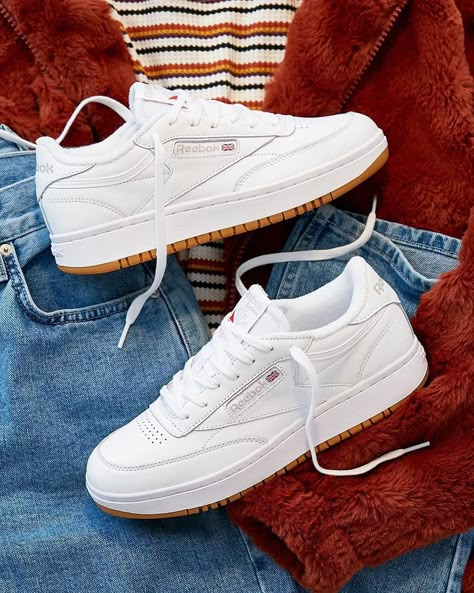 Reebok | Urban Outfitters Reebok Club C Double Sneaker New Balance Shoes Sneakers, Cute Reebok Shoes, Rebock Shoe Outfit, Club C Double Reebok Outfit, Reebok Double Club C, Reebok Club C Double Outfit, Rebook Outfit, Club C Double Reebok, Rebock Shoe