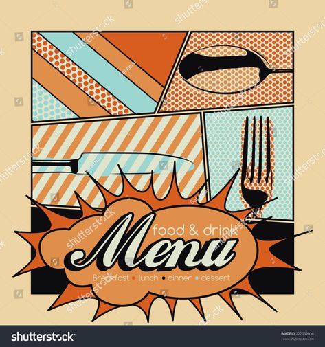 Pop Art Menu Design, Pop Art Restaurant, Burger Branding, Cafe Library, Pop Art Food, Menu Card Design, Pop Art Patterns, Food Business Ideas, Restaurant Themes