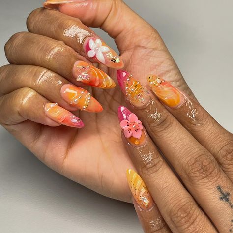 Summmmmer is heree! Ib by the queen @amys.clients 🌸 Summer Nails With Pink, Pink And Orange Theme, Orange And Pink Aesthetic, Pink And Orange Aesthetic, Pink And Orange Nails, Summer Nail Inspiration, Nails With Pink, Orange Theme, Sunset Acrylic