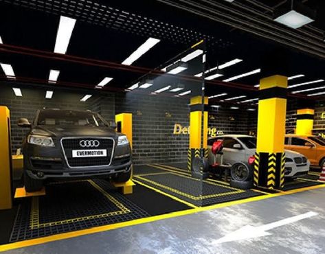 Car Detail Shop, Car Showroom Interior, Car Showroom Design, Interior Design Branding, Garage Design Interior, Car Wash Business, Car Workshop, Luxury Garage, Workshop Design