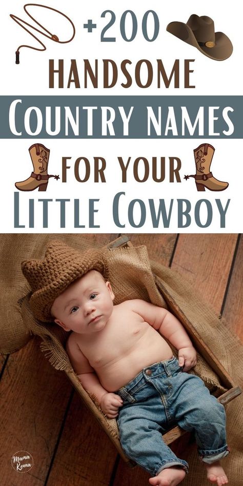 Looking for some cute country boy names? In this list you'll find some old western baby boy names that'll be perfect for your future cowboy! Plus you can find out their meanings and origins. country boy names | cowboy names | western boy names Boy B Names, Western Boy Names, Cowboy Names For Boys, K Boy Names, Cowboy Baby Names, Country Baby Boy Names, Country Baby Boy Nursery, Western Baby Boy, Future Cowboy