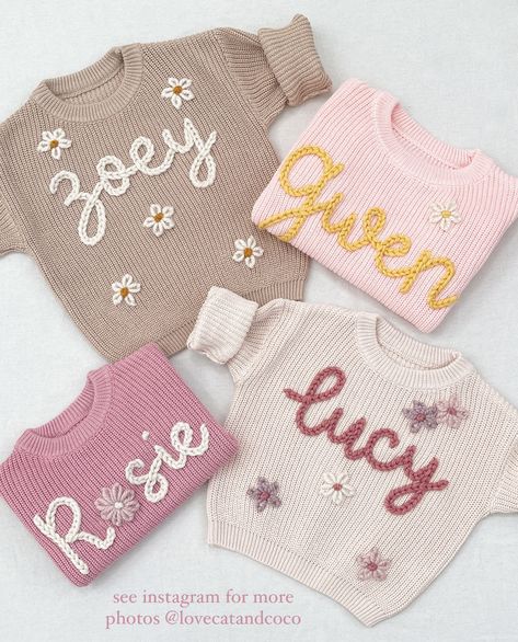 Chunky Embroidery, Embroidered Products, Embroidery Yarn, Embroidery Letters, Pretty Shirts, Oversized Knitted Sweaters, Sweater Jumper, Chunky Yarn, Kids Sweater