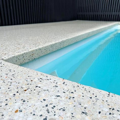 Concrete Pool Surround, Pool Surround Ideas, Pool Area Landscaping, Pool Coping Tiles, Pool Surround, Pool Paving, Outdoor Pool Area, Concrete Pool, Pool Coping