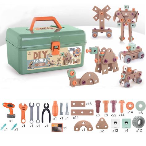 PRICES MAY VARY. 【Complete Toddler's Toolset】This 144-piece kids tool set includes power tool drills, saw bits, hammers, drill bits (with 2 replaceable drill bits), ear muffs, handsaws, woodworking planes, pliers, woodworking jigs, screwdrivers, double-headed hex wrenches, hex nuts, lock plates, hex screws, and a convenient toolbox. Fuel your child's imagination with endless possibilities for creating and building. 【2-in-1 Power Tool Drill】 Our electric toys drill features 2 interchangeable dril Toys For Toddler Boys, Gifts For 4 Year Boy, Toddler Boy Gift Ideas, Toys For Boys 3-5, Toddler Boy Christmas Gifts, Kids Tool Box, Christmas Gifts For Toddlers, Boys Christmas Gifts, Kids Tools