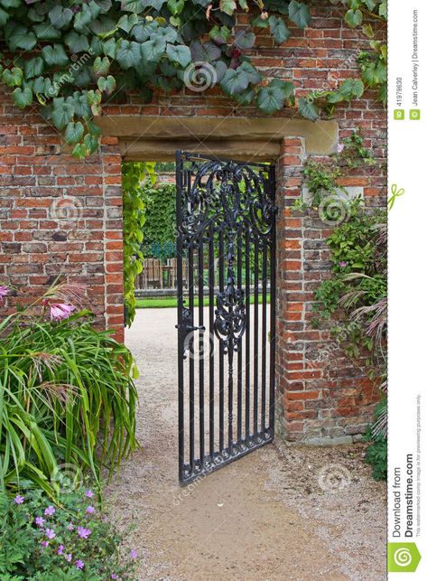 Backyard Privacy Ideas, Brick Wall Gardens, Gated Entrance, Wrought Iron Garden Gates, Metal Garden Gates, Privacy Ideas, Iron Garden Gates, The Perfect Marriage, Natural Fence