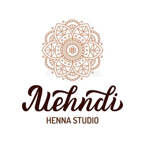 Mehndi studio logo. With mandala isolated on white background. Hand lettering elements. Vector illustration vector illustration Mehndi Logo, Anime Muslim, Studio Logo, Henna Art, Illustration Vector, Business Design, Hand Lettering, Creative Design, Henna