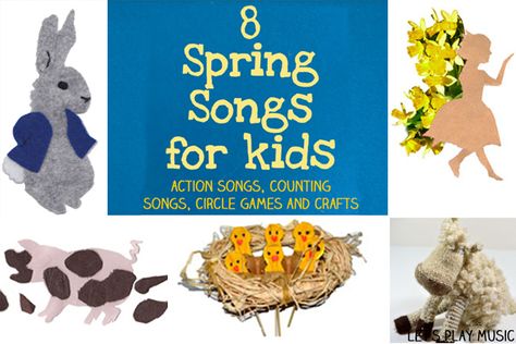 Collection of spring songs for kids each with a different educational focus, including counting songs, puppets, a craft and a circle game. Spring Songs For Kids, Circle Songs, Spring Songs, Counting Songs, Movement Songs, Preschool Spring, Listening Activities, Spring Lessons, Spring Music