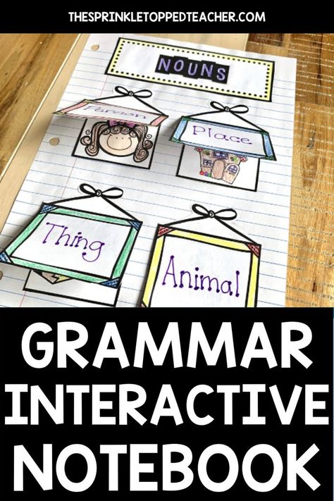 Have you struggled with keeping students engaged during grammar lessons? Key grammar skills including parts of speech are a crucial building block for young learners. A mastery of basic grammar sets them up for success in more advanced reading and writing lessons. Head over to the blog where I discuss my Parts of Speech Interactive Notebook! I love using interactive notebooks in the classroom to get students actively learning! | teaching parts of speech | parts of speech interactive notebook | Parts Of Speech Anchor Chart 1st Grade, Grammar Interactive Notebook 2nd Grade, Interactive Writing Notebook 2nd Grade, Parts Of Speech Flip Book, Parts Of Speech Interactive Notebook, Parts Of Speech Project Ideas, Parts Of Speech Practice, First Grade Projects, Grammar Interactive Notebook