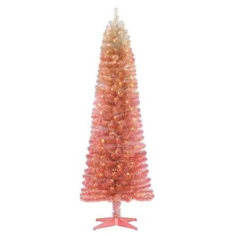 10 Pink Christmas Trees That'll Make You Rethink Holiday Traditions Ombre Christmas Tree, Christmas Tree Clear Lights, Christmas Tree Storage Bag, Pink Christmas Ornaments, Christmas Tree Storage, Tinsel Tree, Alternative Christmas Tree, Pink Christmas Decorations, Unique Christmas Trees