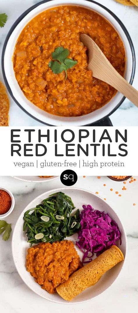 Misir Wat, Ethiopian Lentils, Lentil Recipes Easy, Red Lentil Recipes, Vegetarian Recipes Dinner Healthy, Quick Vegan Meals, Ethiopian Food, Red Lentils, Meals Healthy