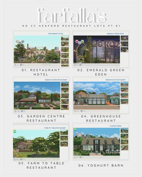 Sims 4 Lots No Cc, Sims 4 Lots, French Townhouse, Greenhouse Restaurant, Hotel Eden, Sims 4 House Building, Sims 4 House Design, Sims Four, Sims 4 Collections