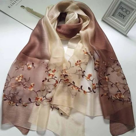 Embroidery Gift Ideas, Books Embroidery, Embroidery Scarf, Progress Photos, Embroidery Tips, Michael Kors Scarf, Silk Pattern, Embroidered Scarf, Winter Shawl