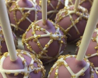 1st Birthday Cake Pops, Purple And Gold Cake, Cake Pops Wedding, Cake Pops Birthday, Gold Cake Pops, Purple Cake Pops, Gender Reveal Cake Pops, Cake Pop Favors, Star Cake Pops