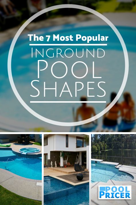 The most popular inground pool shapes, with pictures and descriptions. To find the best pool shape for you, keep an eye out for options that fit your home and lifestyle. Inground Pool Designs With Sun Shelf, Different Pool Shapes, Medium Size Pool Designs, Pool Sizes And Shapes, Simple Inground Pool Ideas Backyards, Types Of Inground Pools, Pool Installation Inground, 12x24 Pool Inground Ideas, Diy Inground Pool How To Build