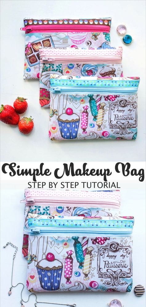 A very simple makeup bag for beginners Very Simple Makeup, Makeup Pouch Pattern, Diy Small Bag, Simple Makeup Bag, Makeup Pouch Diy, Free Bag Patterns, Quilted Bag Patterns, Sewing Tutorials Bags, Knitting Bag Pattern